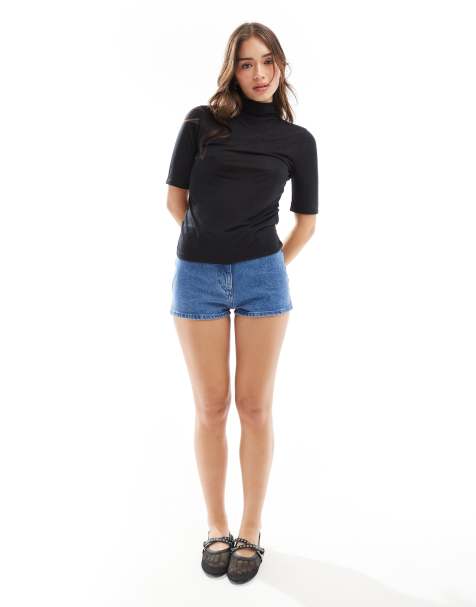 Abercrombie & Fitch – Transparentes Jersey-Oberteil in Schwarz mit halblangen Ärmeln und Stehkragen - view 1