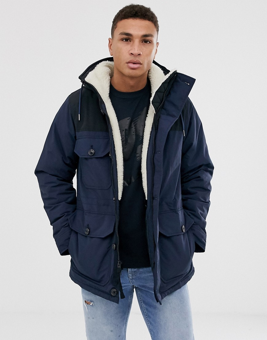 Abercrombie & Fitch trekking hooded parka coat in navy