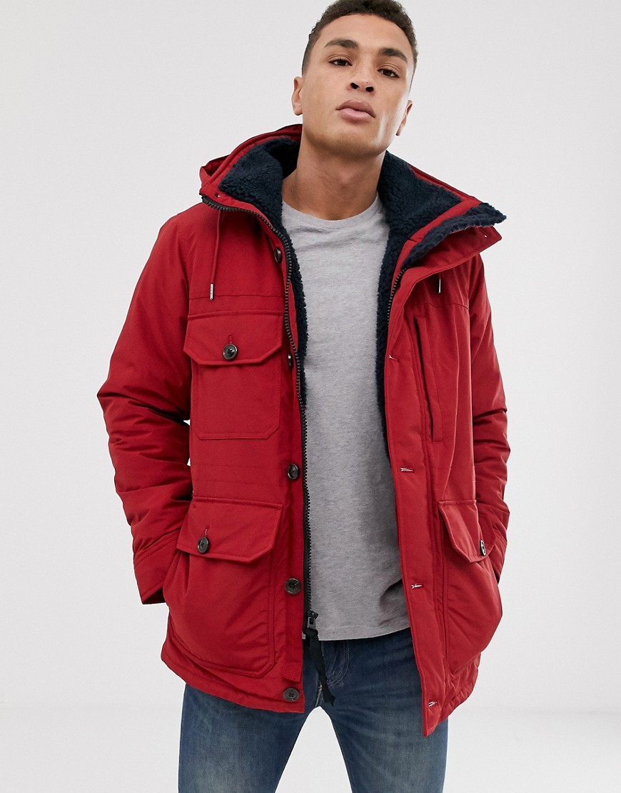 Abercrombie & Fitch trekking hooded parka coat in red