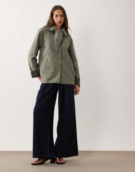 Abercrombie & Fitch - Trench taglio corto svasato kaki con sciarpa, 3 di 4