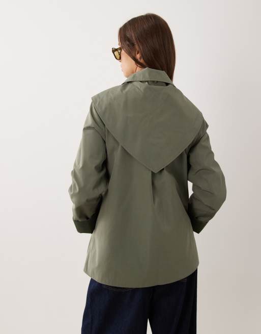 Abercrombie & Fitch - Trench taglio corto svasato kaki con sciarpa, 4 di 4