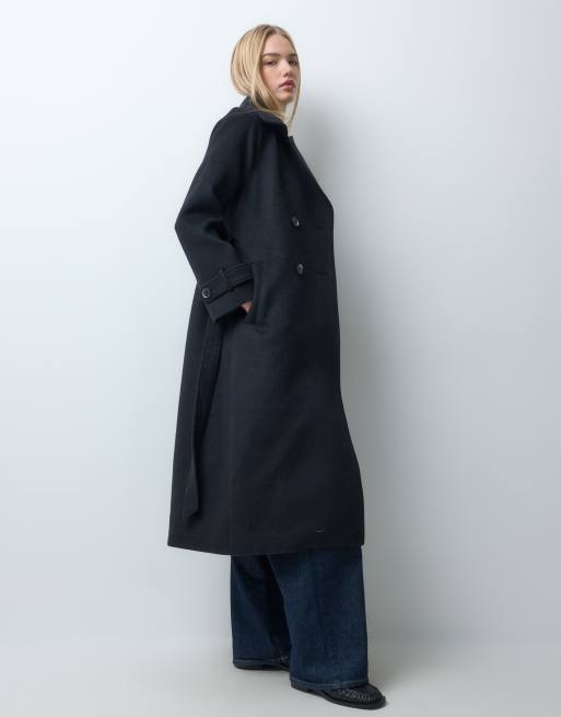 Abercrombie & Fitch trenchcoat i uldblanding med bælte i sort, 2 af 5