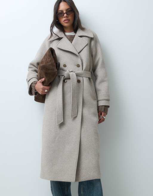 Abercrombie & Fitch trenchcoat med bælte i uldblanding og beige pepitatern, 3 af 5