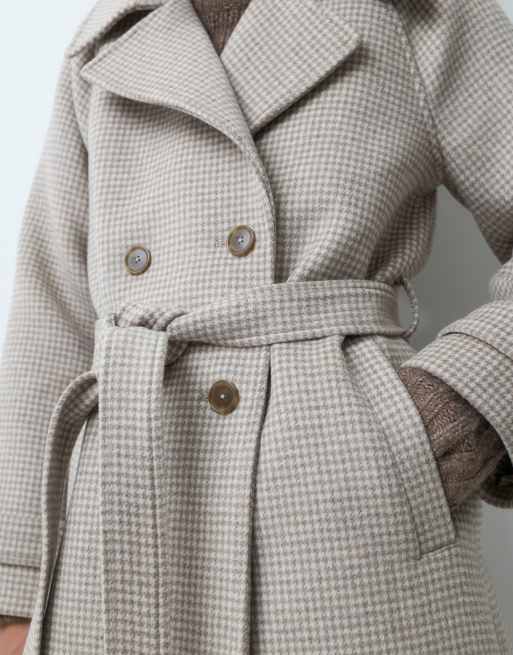 Abercrombie & Fitch trenchcoat med bælte i uldblanding og beige pepitatern, 4 af 5