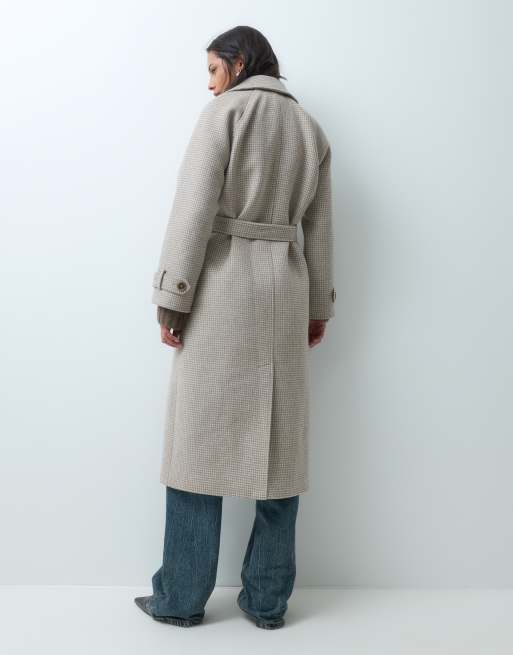 Abercrombie & Fitch trenchcoat med bælte i uldblanding og beige pepitatern, 5 af 5