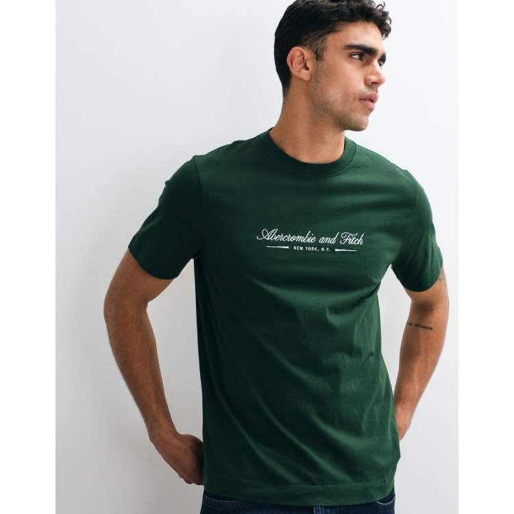 Abercrombie & Fitch trend chest script logo t-shirt in dark green