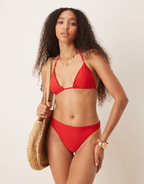 Abercrombie & Fitch - Triangel bikinitopje met halternek met touwtjes in rood, deel van co-ord set - view 1