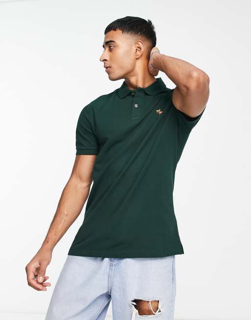 Abercrombie & Fitch triple icon logo pique polo in dark green | ASOS