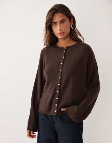 Abercrombie & Fitch tunnstickad kofta i brun - view 1