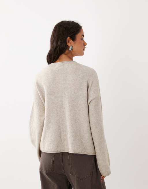 Abercrombie & Fitch tunnstickad kofta i cream, 4 av 4