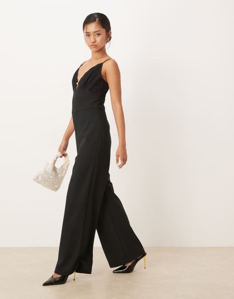 DESIGN - Tuta Jumpsuit Senza Maniche Con Fondo Ampio E Scollo Ad Anello Marrone