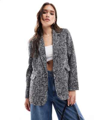 Abercrombie & Fitch tweed blazer in black and white