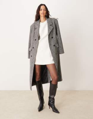 Abercrombie & Fitch Tweed High Neck Tailored Mini Dress In White