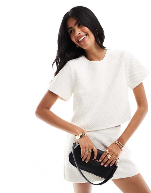 Abercrombie & Fitch tweed t-shirt in cream (part of a set)