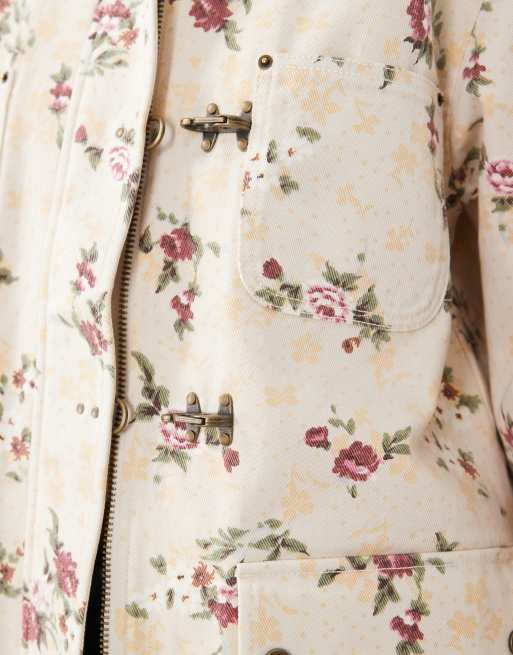 Abercrombie & Fitch twill barn jacket in cream floral, 4 of 4
