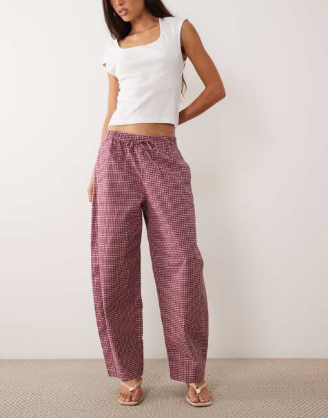 Abercrombie & Fitch twill barrel-bukser i pink gingham - view 1