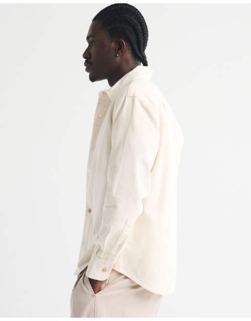 Abercrombie & Fitch Twill button-up shirt in cream, 4 of 6