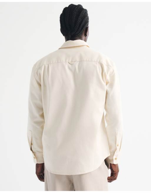 Abercrombie & Fitch Twill button-up shirt in cream, 5 of 6