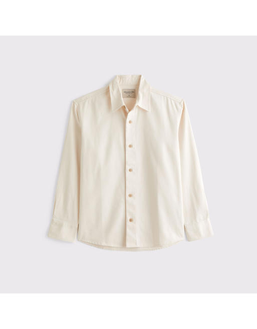 Abercrombie & Fitch Twill button-up shirt in cream, 6 of 6