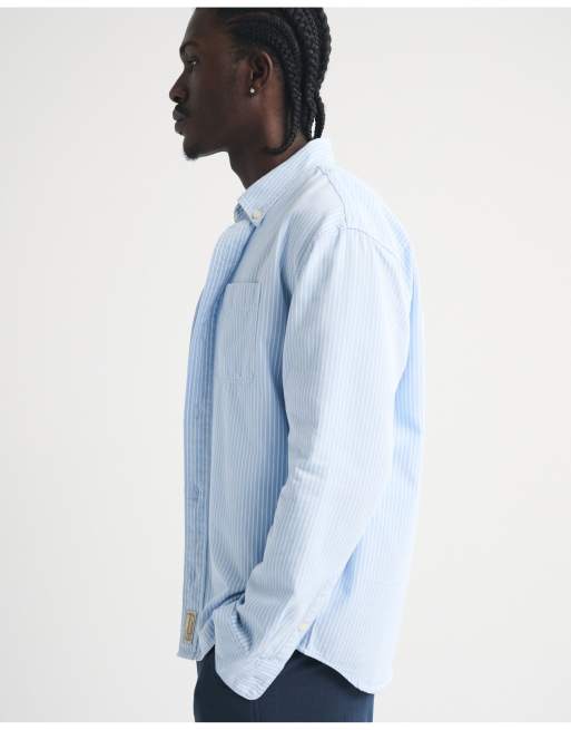 Abercrombie & Fitch Twill button-up shirt in light blue stripe, 4 of 6