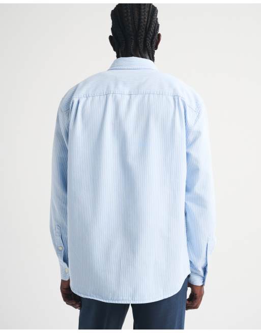 Abercrombie & Fitch Twill button-up shirt in light blue stripe, 5 of 6