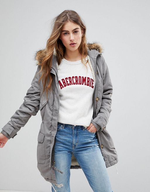 Abercrombie & Fitch Faux Fur Lined Button Up Denim Jean Jacket Women’s  Medium