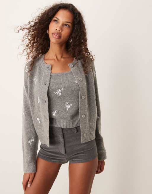 Abercrombie Fitch twinset knitted embroidered cami and cardigan