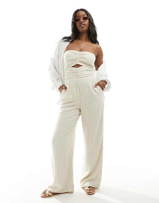 Abercrombie & Fitch - Udskåret jumpsuit med aftagelige stropper og hvide/beige striber