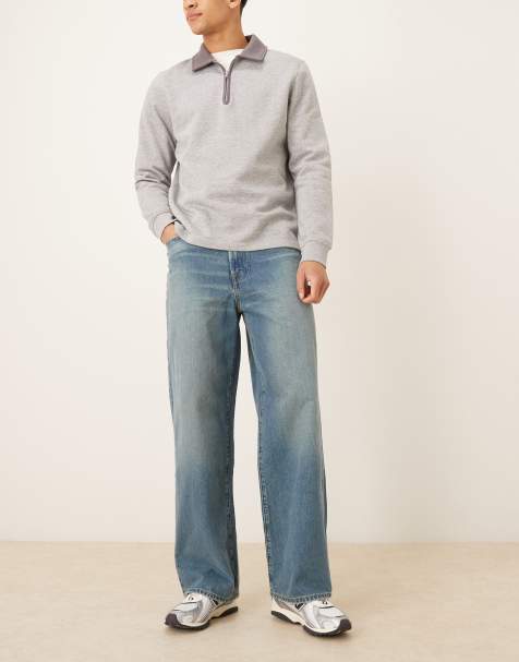 Abercrombie & Fitch ultra baggy 5 pocket jeans in mid blue wash