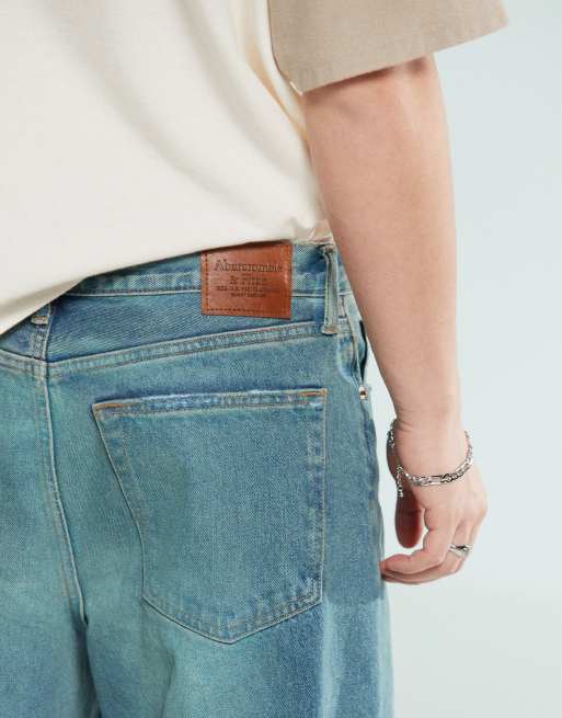 Abercrombie & Fitch ultra baggy vintage wash jeans in dark wash | ASOS