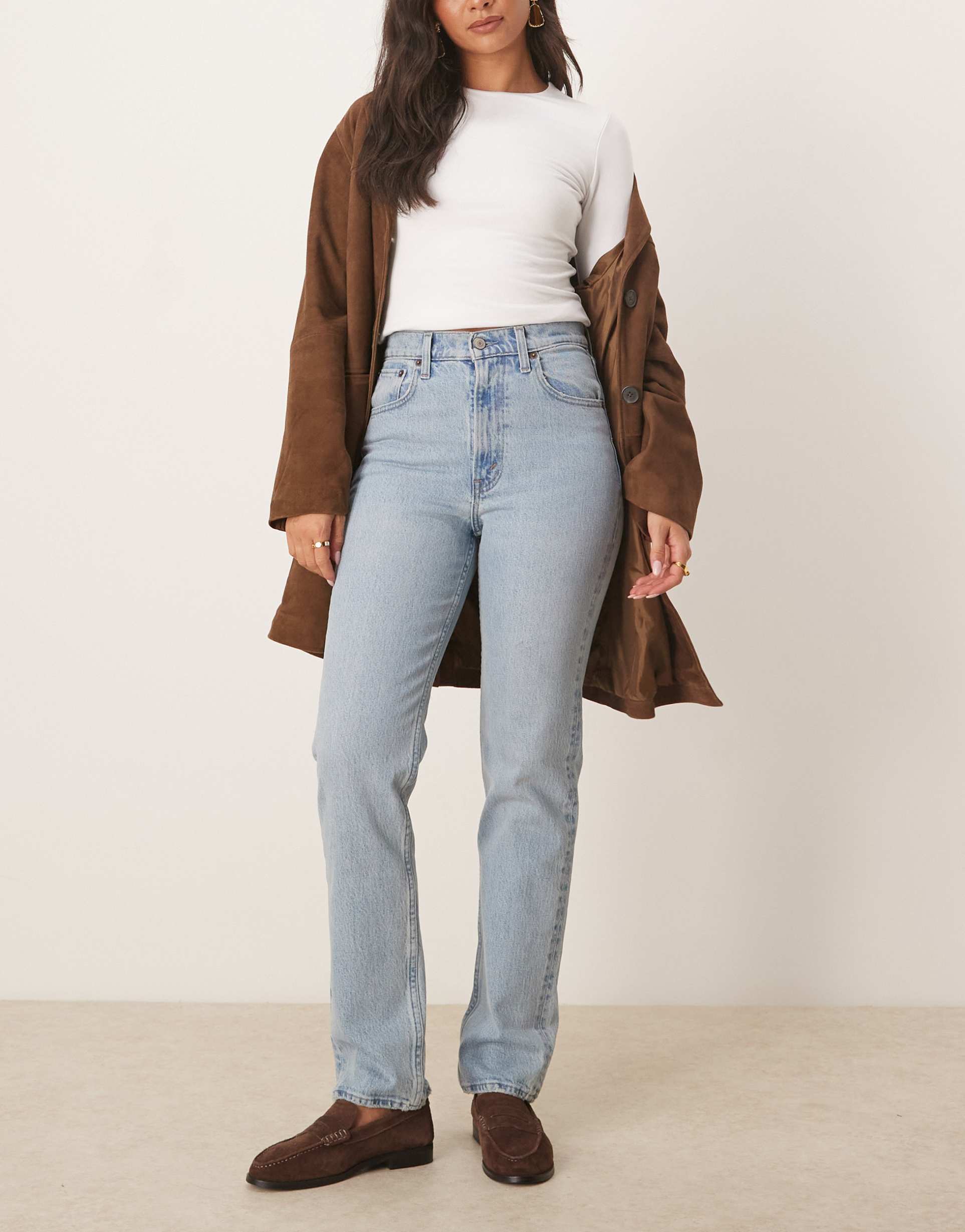 abercrombie & fitch ultra high rise 90s straight leg jeans in light-blue wash