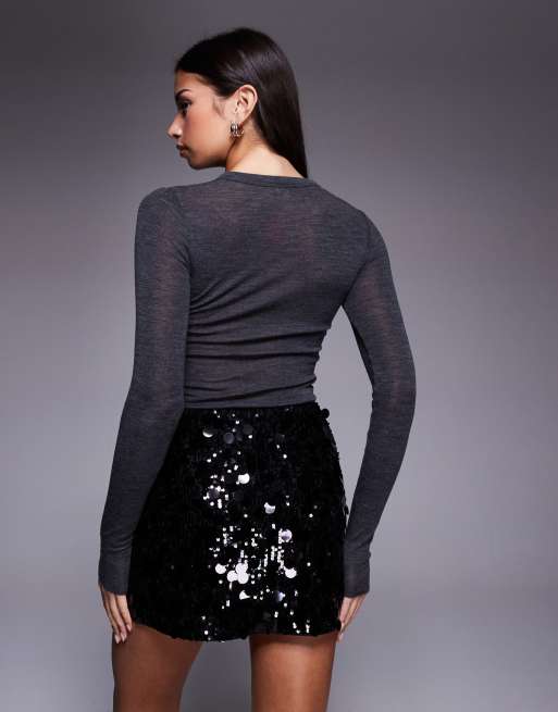 Abercrombie & Fitch ultra high rise scarlett skort in black sequins, 4 of 5