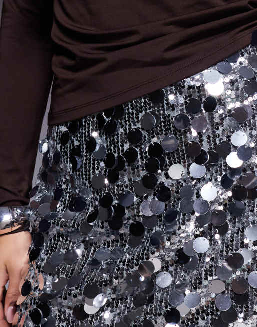 Abercrombie & Fitch ultra high rise scarlett skort in silver sequins, 2 of 5