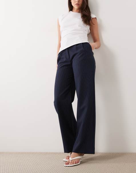 Abercrombie & Fitch ultra high rise sloane trousers in navy pinstripe - view 1