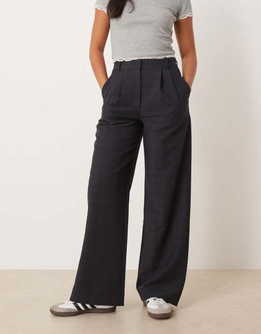Abercrombie & Fitch ultra high rise sloane wide leg trousers in micro plaid black
