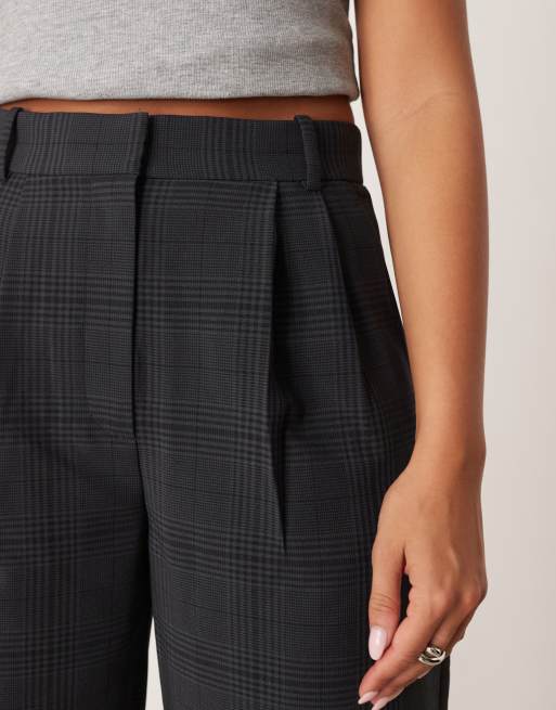 Abercrombie & Fitch ultra high rise sloane wide leg trousers in micro plaid black
