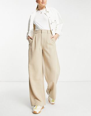 Abercrombie & Fitch ultra high rise wide leg trousers in camel
