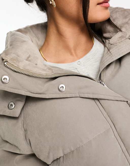 Abercrombie Fitch ultra mid length puffer coat with hood in light brown ASOS