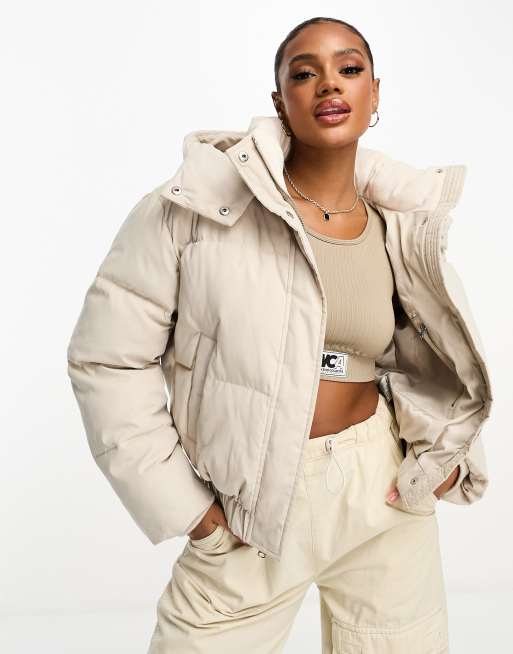 Abercrombie & Fitch ultra mini puffer jacket with hood in greige | ASOS