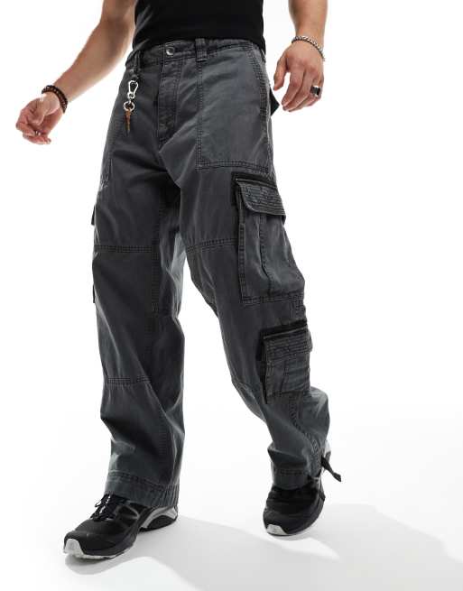 Abercrombie & Fitch - Ultra ruimvallende utility-cargobroek van keperstof in antraciet
