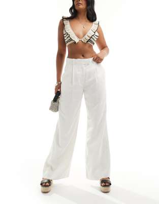 Abercrombie & Fitch Abercrombie & Fitch ultra wide leg linen blend trouser in white