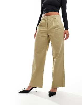 Abercrombie & Fitch ultra wide leg tailored trouser in olive green