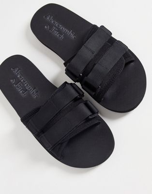 Abercrombie & Fitch utility slider in black with straps