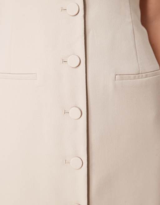 Abercrombie & Fitch v button through mini dress in beige, 2 of 4