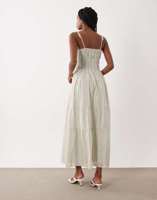 Abercrombie & Fitch v neck button through maxi dress in pastel stripe, 4 of 4