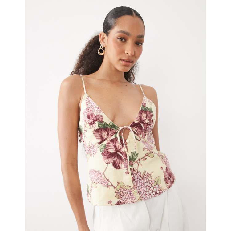 Abercrombie & Fitch V-neck cami top in yellow floral | ASOS