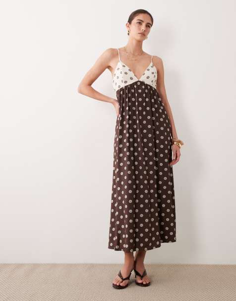 Abercrombie & Fitch v-neck flowy maxi dress with built in bra in brown floral print - view 1