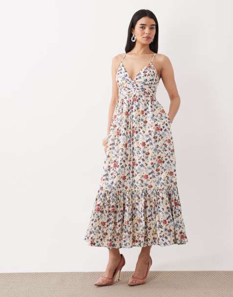 Abercrombie & Fitch v-neck flowy maxi dress with built-in bra in floral print - view 1