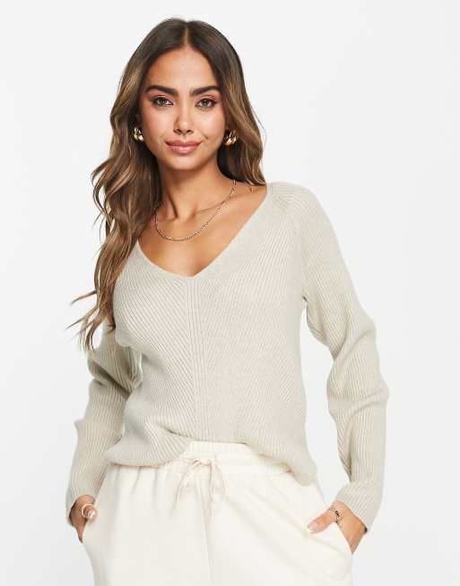 Beige v neck sweater clearance women's