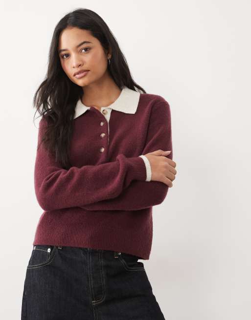 Abercrombie & Fitch v neck jumper in red, 2 of 4